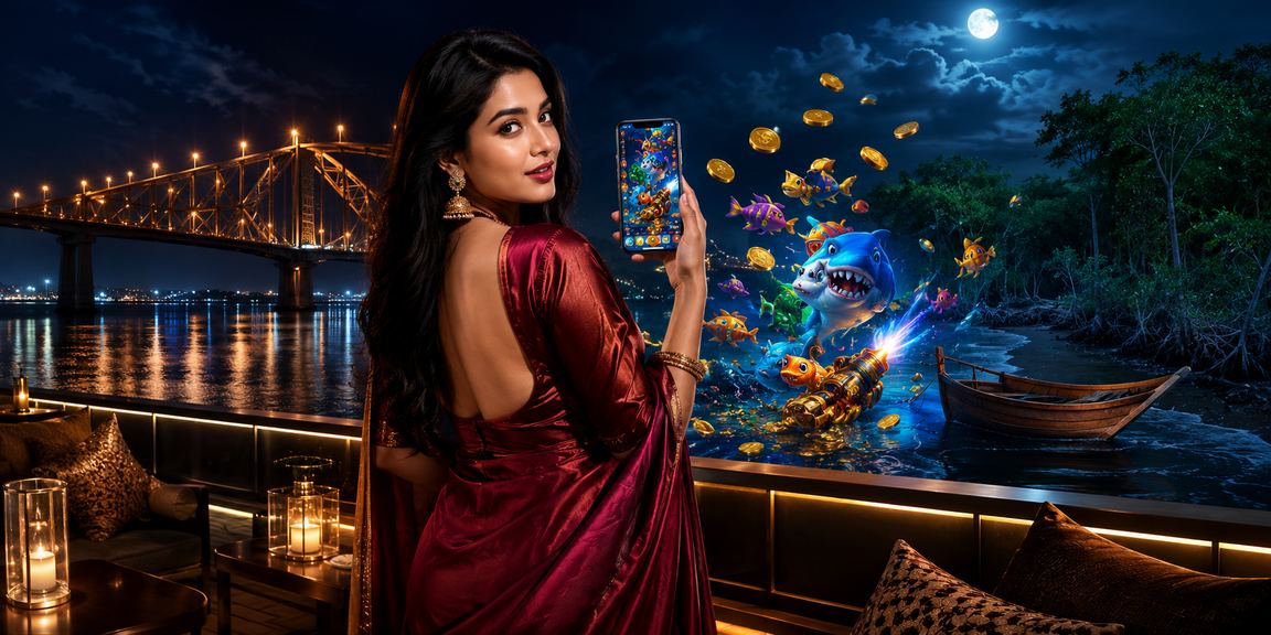 সুন্দরবনের কাছে সমুদ্র সৈকতে অনলাইন বেটিং গেম উপভোগ করছেন একজন ব্যবহারকারী